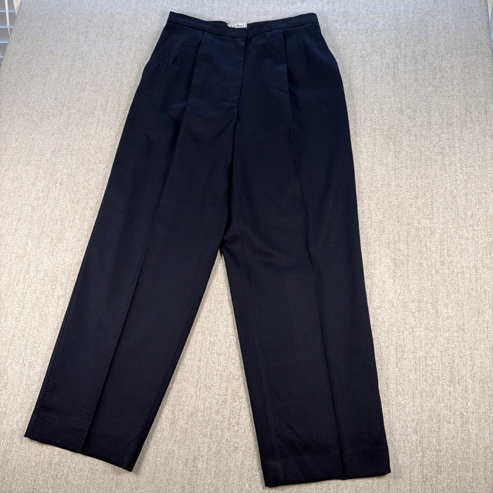 VTG L.L. Bean Women's 10 Wool Dress Pants Navy Blue Pleated Wide Leg Trouser USA